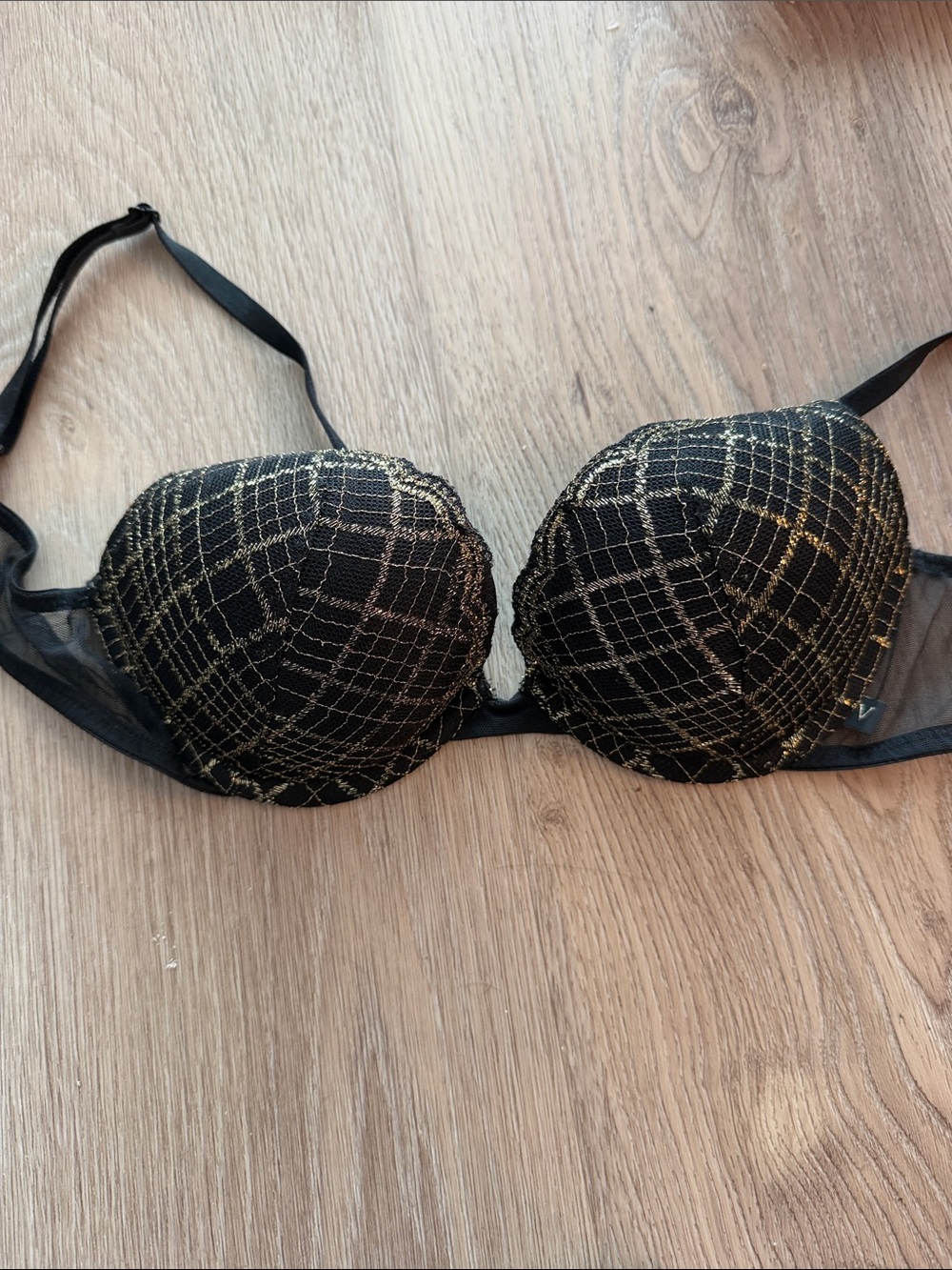 Victoria's Secret Black Bra with Gold Thread Detailing